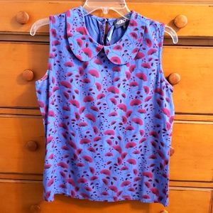 ModCloth x Circus Blue and Red Floral Peter Pan Collar Sleeveless Blouse Size 12